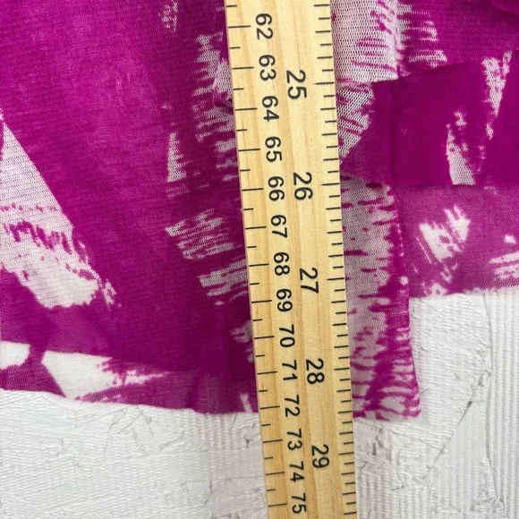 Alfani Sleeveless Artsy Pink Fuchsia Patterned Top Asymmetrical Hem Mesh Layers - Picture 7 of 7